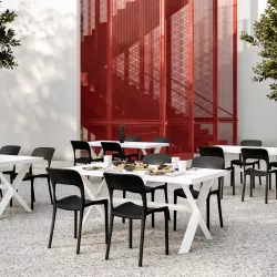 Set pranzo tavolo in alluminio con piano160x85 cm e 4 sedie impilabili nero - Paint