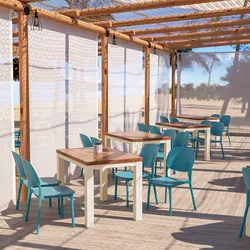 Set pranzo tavolo con piano in legno di acacia 115x70 cm e 4 sedie impilabili blu maldive - Paint