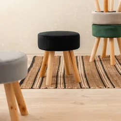 Sgabello in velluto nero con gambe in legno - Ferry