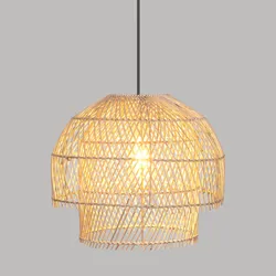 Lampada sospesa rotonda 38 cm intrecciata in rattan naturale