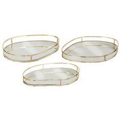 Set 3 vassoi di diversa dimensione in metallo oro e fondo specchiato