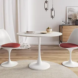 Tavolo rotondo 100 cm in metallo bianco con top effetto marmo bianco - Tulipano