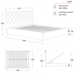 Letto matrimoniale 160x190 cm in tessuto beige con contenitore - Aliri