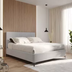 Letto matrimoniale 160x190 cm in tessuto effetto maglia grigio ghiaccio con contenitore - Maverick