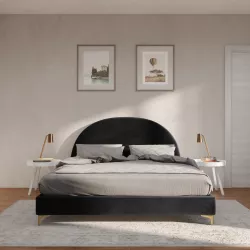 Letto matrimoniale imbottito 160x190 cm in velluto nero con piedi oro - Vancouver