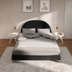 Letto matrimoniale imbottito 160x190 cm in velluto nero con piedi oro -  Vancouver