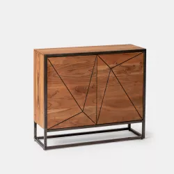 Credenza 88x76h cm in legno di acacia e metallo nero con 2 ante - Freia Acacia