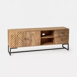 Mobile porta tv 175x40 cm in legno di mango e metallo con 2 ante e 2 cassetti - Freia Mango