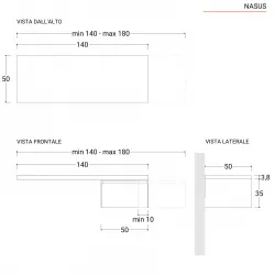 Scrivania sospesa 140-180x50 cm top 38 mm rovere bianco e cassetto rovere  grigio - Nasus