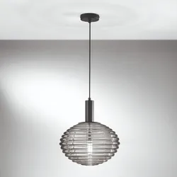 Lampada sospesa da interno 150x32 cm nero con diffusore in vetro cromo