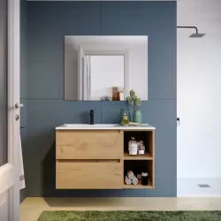 Mobile bagno sospeso 90 cm rovere africa con lavabo sx e vano a giorno - Anami