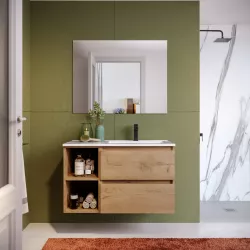 Mobile bagno sospeso 90 cm rovere africa con lavabo dx e vano a giorno - Anami