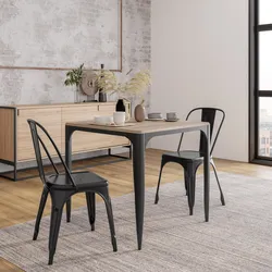 Tavolo stile industrial 80x80 cm top effetto rovere chiaro e struttura in metallo nero - Maxime
