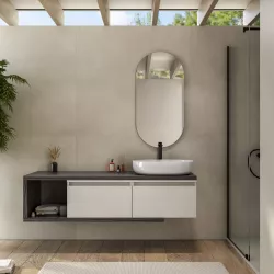 Mobile bagno sospeso 160 cm rovere grigio con cassettoni rovere bianco e specchio - Balik