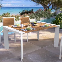 Tavolo da pranzo allungabile con piano effetto legno 150/200x100 cm in alluminio bianco - Carioca Wood