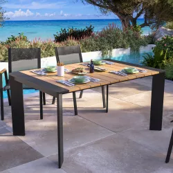 Tavolo da pranzo allungabile con piano effetto legno 150/200x100 cm in alluminio antracite - Carioca Wood