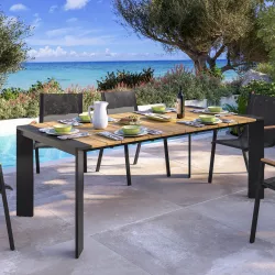 Tavolo da pranzo allungabile con piano effetto legno 200/250x100 cm in alluminio antracite - Carioca Wood