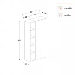 Libreria 221x186h cm 5 elementi ardesia con vani a giorno e 3 ante - Clary