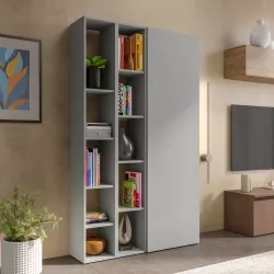 Libreria 111x186h cm 3 elementi ardesia con vani a giorno e anta - Clary