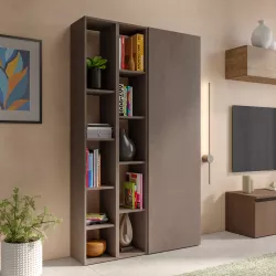 Libreria 111x186h cm 3 elementi bronzo con vani a giorno e anta - Clary