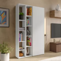 Libreria 111x186h cm 3 elementi gesso con vani a giorno e anta - Clary