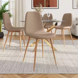 Set 4 sedie in tessuto beige con gambe in metallo effetto legno - Finesse