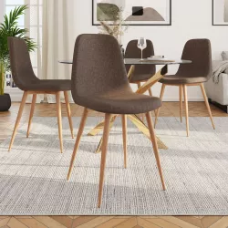 Set 4 sedie in tessuto marrone con gambe in metallo effetto legno - Finesse
