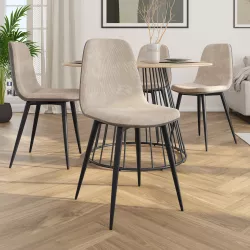 Set 4 sedie in velluto a coste grigio e grigio ghiaccio con gambe in metallo nere - Finesse