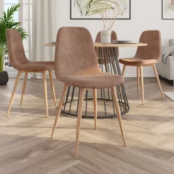 Set 4 sedie in velluto a coste cappuccino con gambe in metallo effetto legno - Finesse