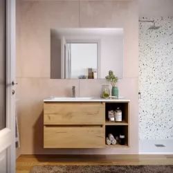 Mobile bagno sospeso 100 cm rovere africa con lavabo sx e vano a giorno - Anami