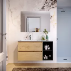 Mobile bagno sospeso 100 cm rovere africa con lavabo sx e vano a giorno nero opaco - Anami