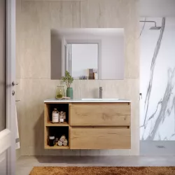 Mobile bagno sospeso 100 cm rovere africa con lavabo dx e vano a giorno - Anami