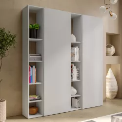 Libreria 166x186h cm 4 elementi gesso con vani a giorno e 2 ante - Clary