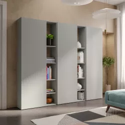 Libreria 221x186h cm 5 elementi ardesia con vani a giorno e 3 ante - Clary