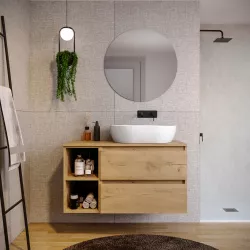 Mobile bagno portalavabo 100 cm rovere africa con vano a giorno e specchio - Anami