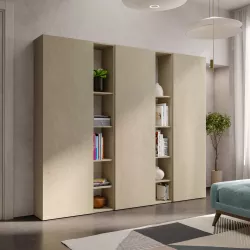 Libreria 221x186h cm 5 elementi argilla con vani a giorno e 3 ante - Clary