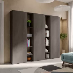 Libreria 221x186h cm 5 elementi lava con vani a giorno e 3 ante - Clary