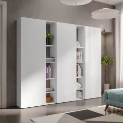 Libreria 221x186h cm 5 elementi bianco lucido con vani a giorno e 3 ante - Clary