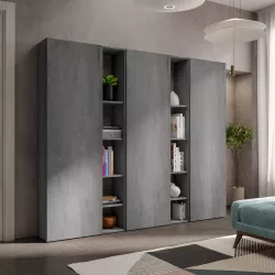 Libreria 221x186h cm 5 elementi ardesia con vani a giorno e 3 ante - Clary