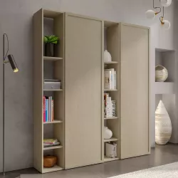 Libreria 166x186h cm 4 elementi argilla con vani a giorno e 2 ante con cornice - Clary