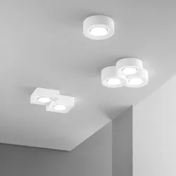 Plafoniera con diametro 14 cm in gesso verniciabile bianco