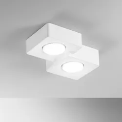 Plafoniera a due luci quadrate 20x26 cm in gesso verniciabile bianco