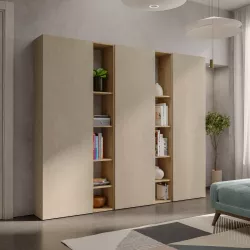 Libreria 221x186h cm 5 elementi con vani a giorno cadiz e 3 ante argilla - Clary