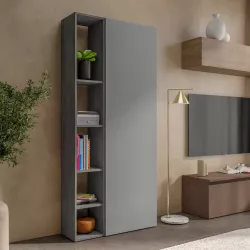 Libreria 83x186h cm 2 elementi con vani a giorno piombo e anta ardesia - Clary