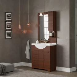 Mobile bagno a terra 75 cm noce e specchiera con pensile dx - Carmel