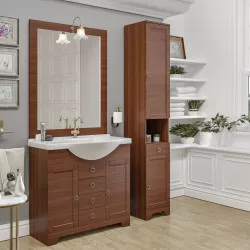 Mobile bagno a terra 85 cm noce con specchiera e applique - Carmel