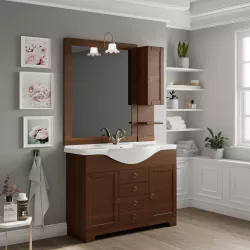 Mobile bagno a terra 85 cm noce e specchiera con pensile dx - Carmel