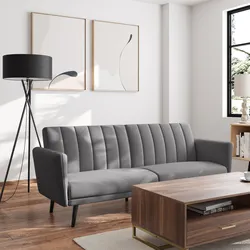 Divano letto reclinabile 3 posti in tessuto grigio trapuntato - Carnival