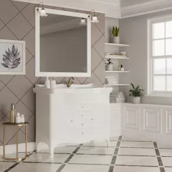 Mobile bagno a terra con ante e cassetti 115 cm bianco decapè con specchiera e applique - Carmel