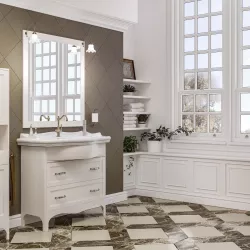 Mobile bagno a terra con cassetti 115 cm bianco decapè con specchiera e  applique - Carmel